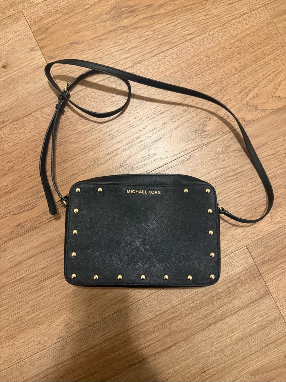 Michael Kors Black Crossbody with Gold Stud Accents
